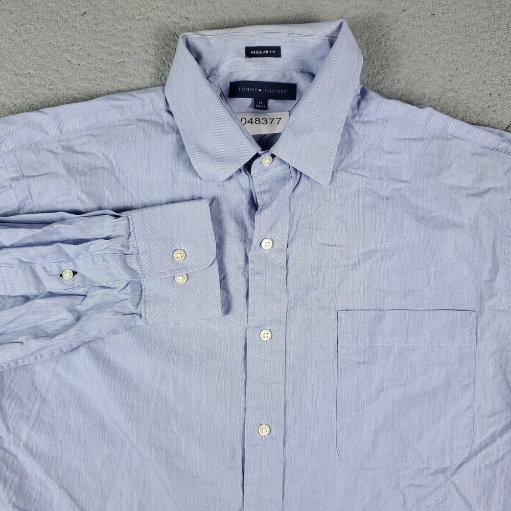 Tommy Hilfiger Shirt Mens 16 Blue Dress Button Up Long Sleeve * - Picture 2 of 7